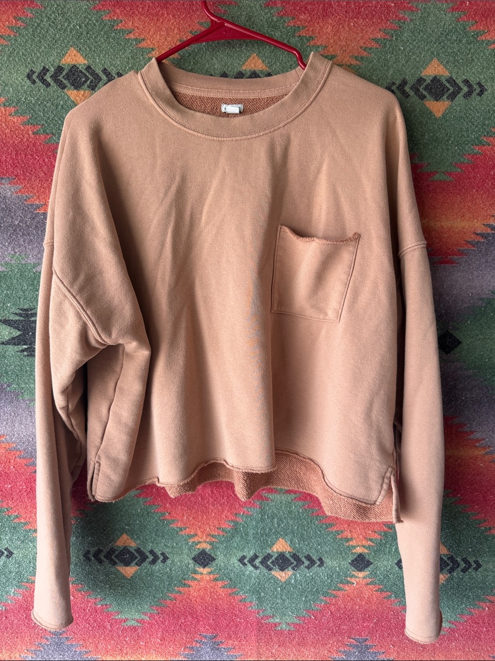 aerie Cropped Crewneck Sweater with Chest Pocket - Tan